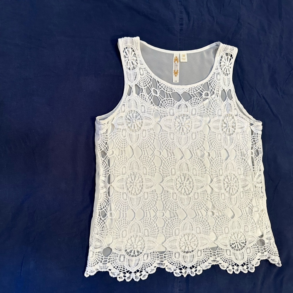 Adiva Ivory Crochet Sleeveless Top Cotton/Polyester M - Picture 7 of 7